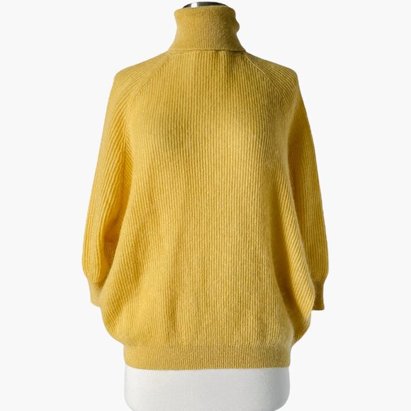 Brunello Cucinelli Yellow Knit Mohair Wool Turtleneck Sweater S Italy - Picture 1 of 8